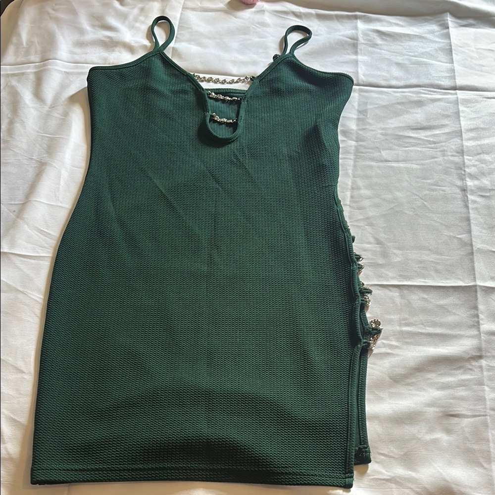Green Sleeveless Dress with Lace Detail